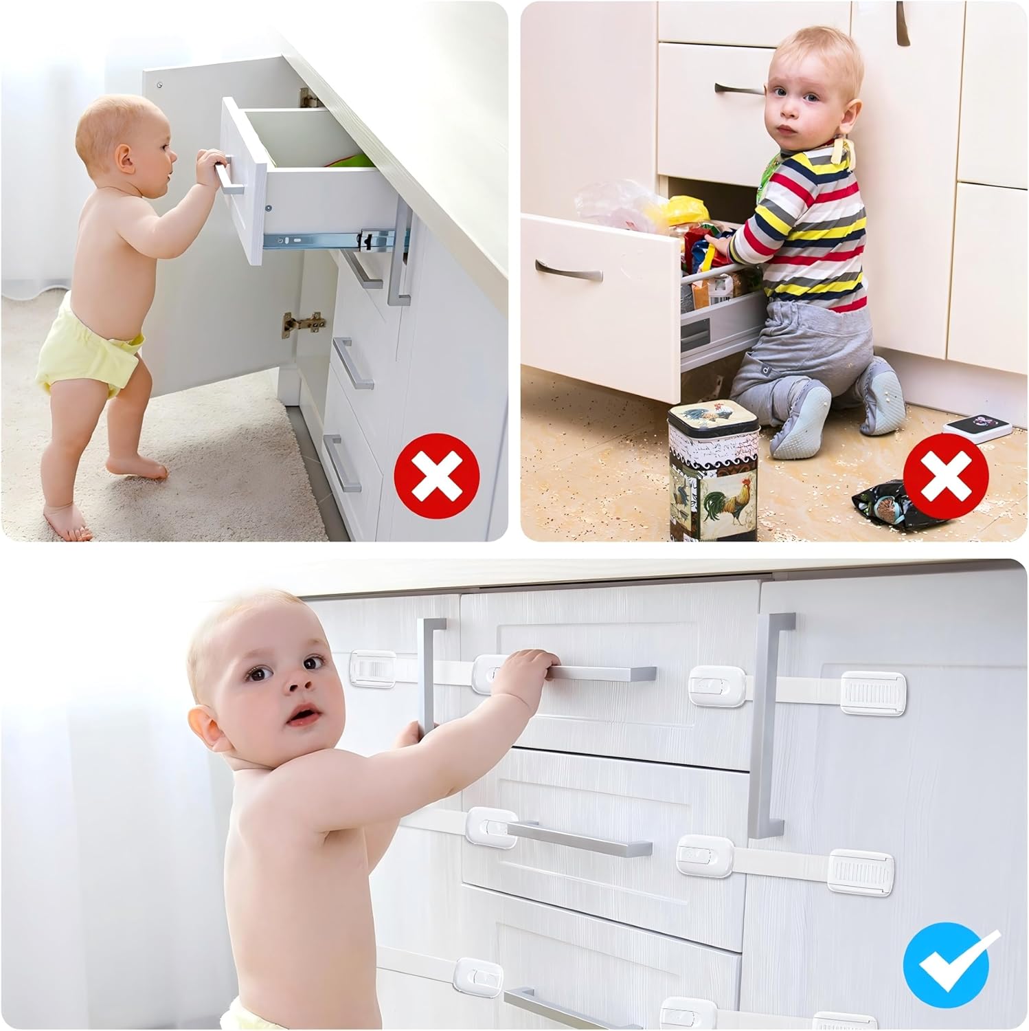 Thumbnail 2 de ECHOCUBE 8-Pack Child Safety Cupboard Locks – No-Drill, Adjustable, Multi-Use