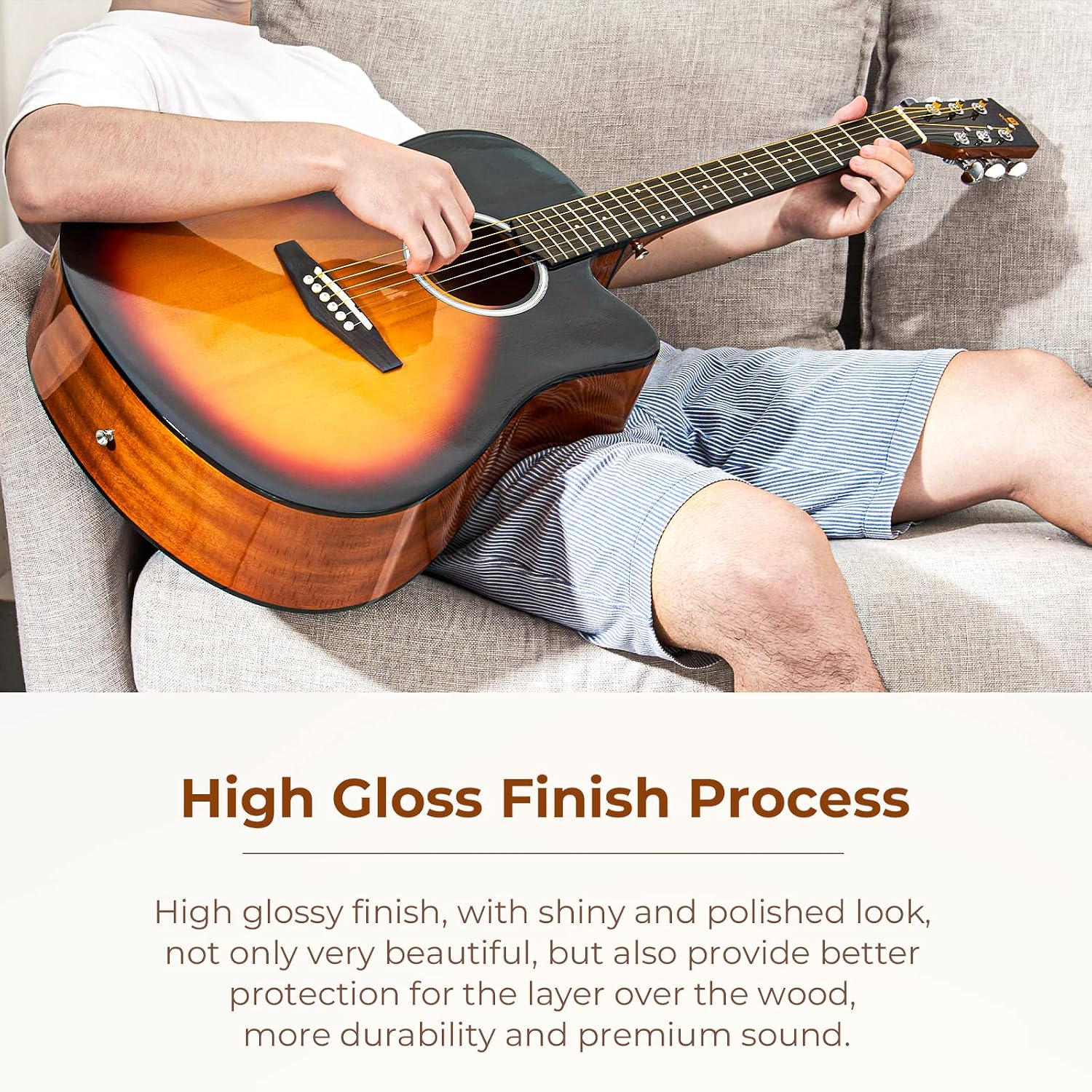 Detalle de Vangoa 4/4 Acoustic Guitar 41-inch starter kit 🎸