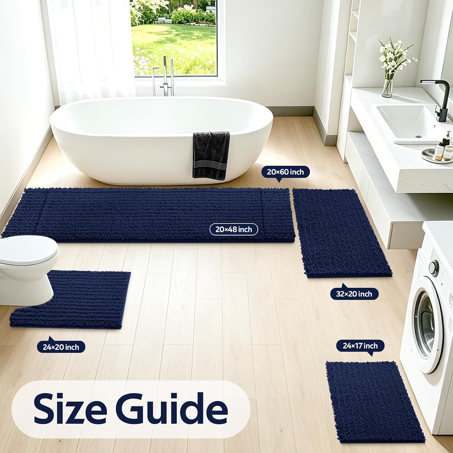 Thumbnail 1 de ACCUMTEK Upgrade Extra Large Navy Blue 3-Piece Bath Rug Set