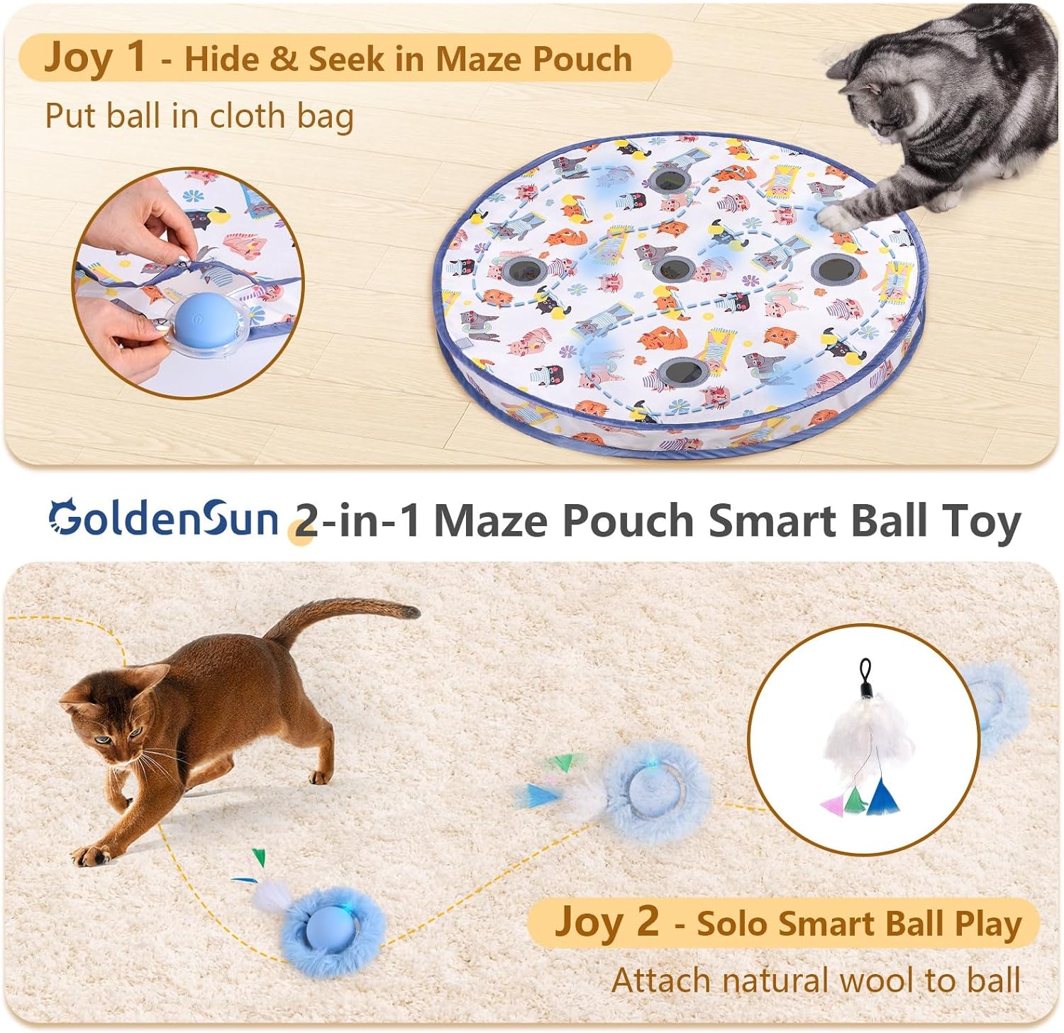 Thumbnail 1 de GoldenSun Cat Toys 2-in-1 maze pouch toy