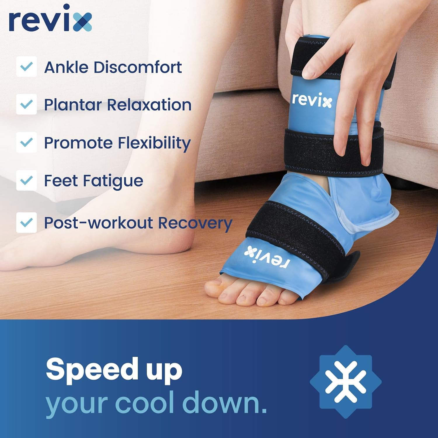 Detalle de REVIX REX169-1 Ankle Ice Pack Wrap with Plush Lining and 3 Adjustable Straps