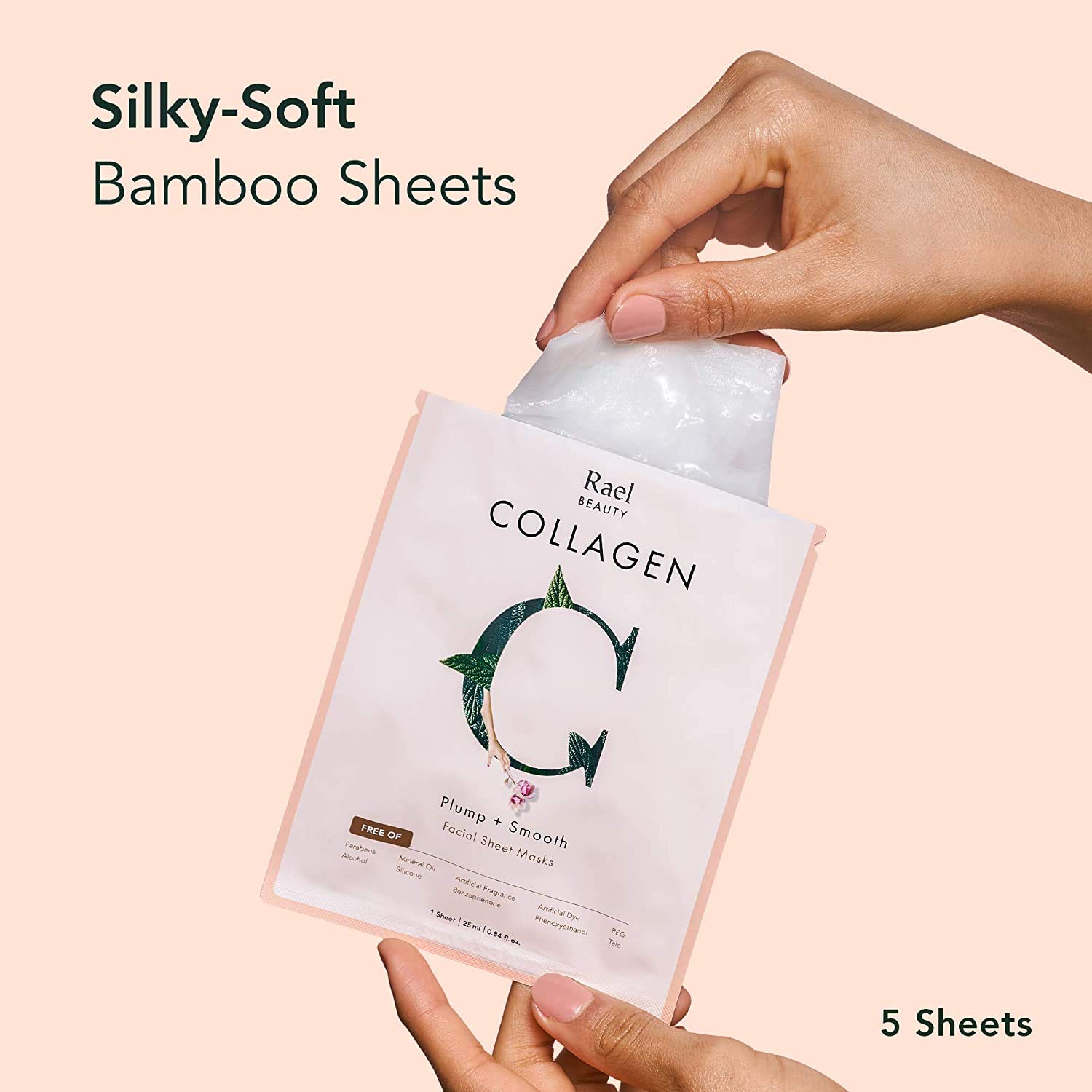 Detalle de Rael Collagen Bamboo Facial Sheet Masks (Hydrolyzed Collagen & Fruit Extracts) — 5 Count