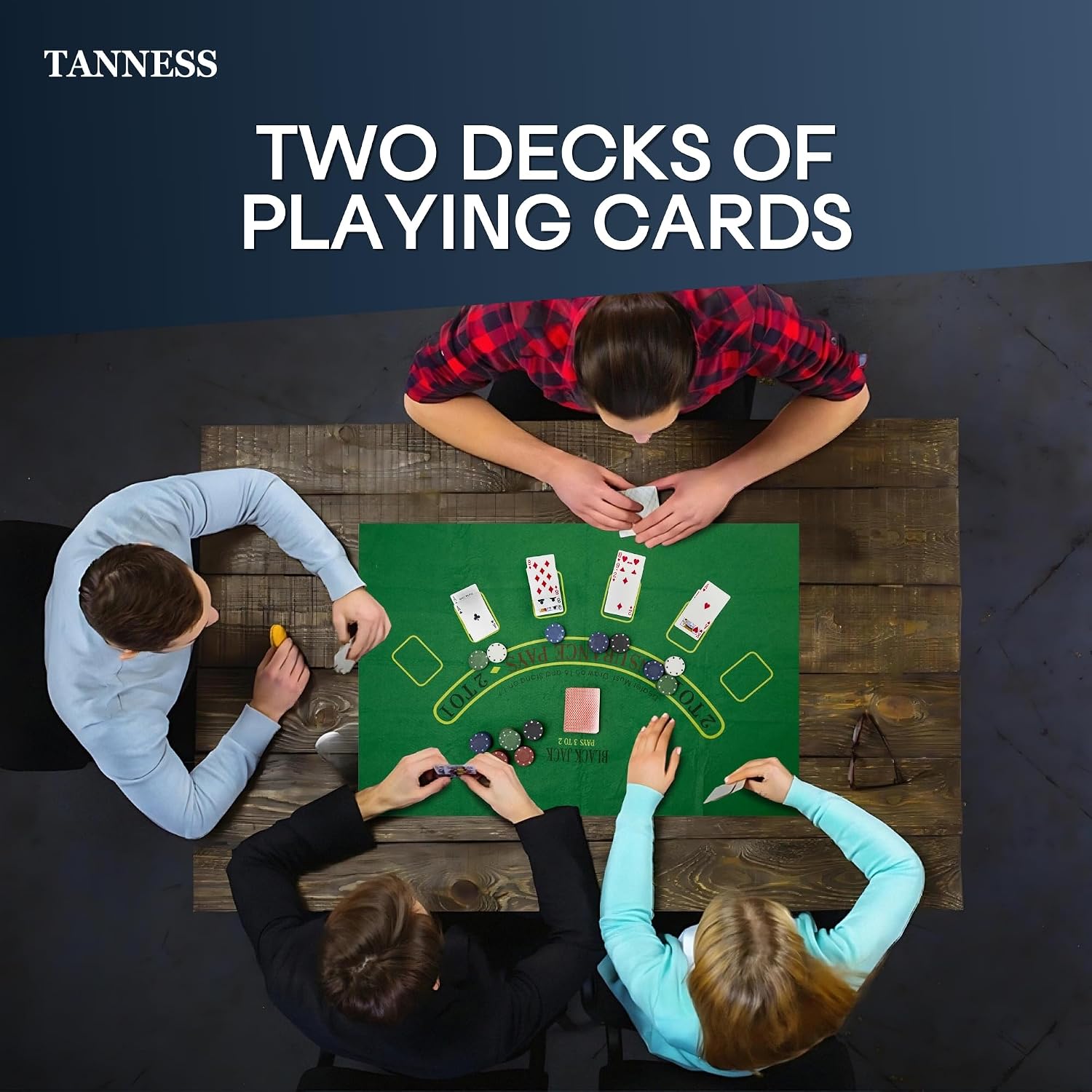 Detalle de Tanness 200 Pcs Poker Set: Casino-Style Chips, Mat & Tin Box for Home Games