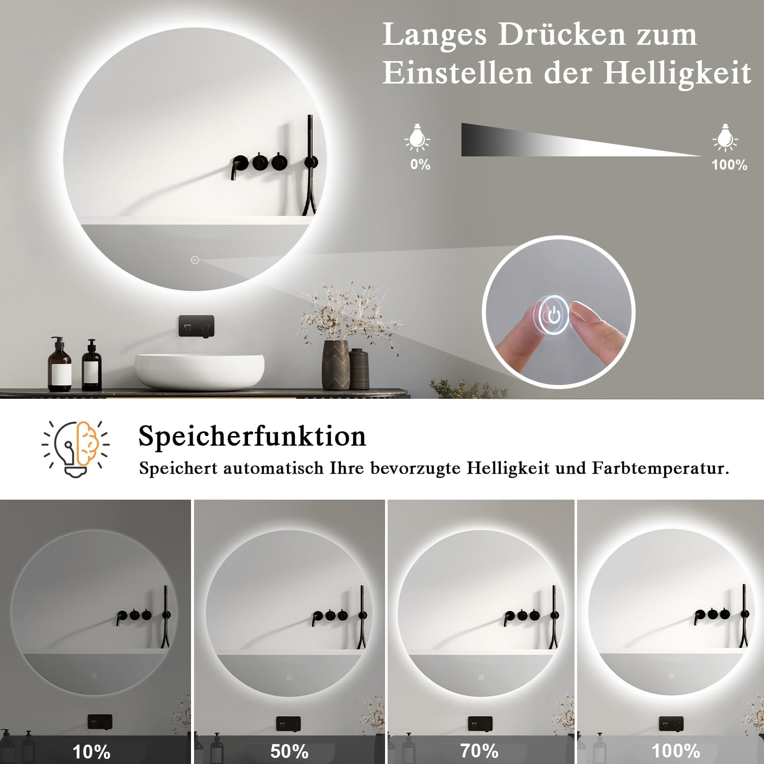 Thumbnail 2 de Archaluxe Badspiegel mit Beleuchtung Ø50 cm