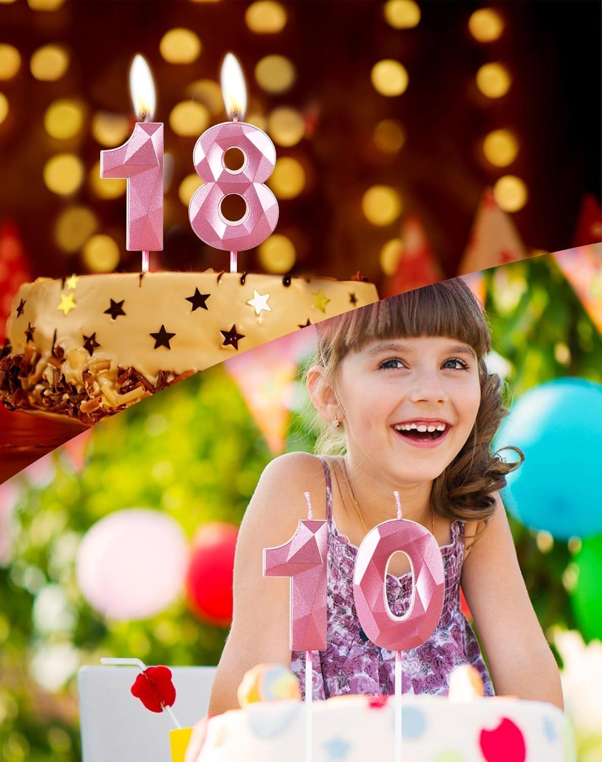 Detalle 2 de Yiran Pink 35th Birthday Candles – 3 & 5 Numeral Pink Cake Topper Candles