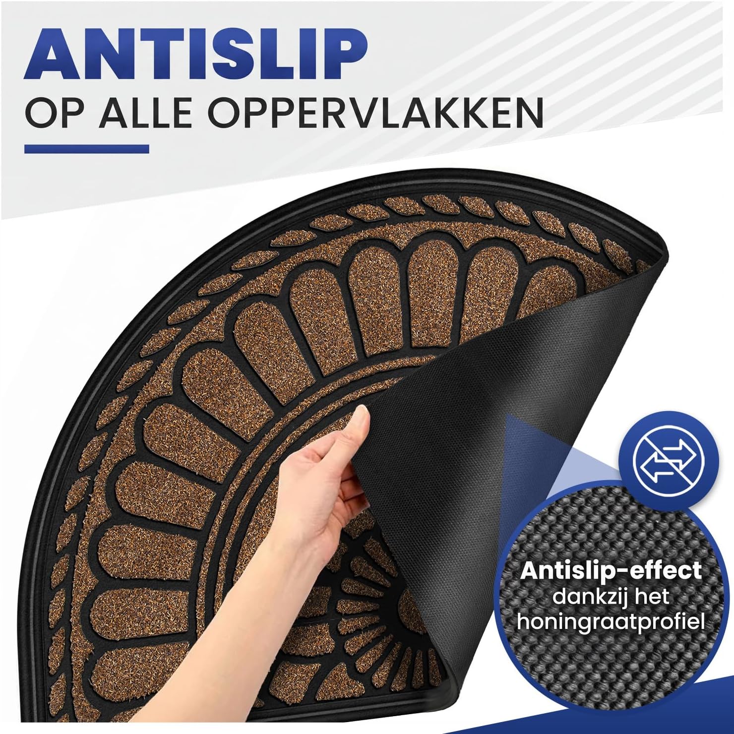 Detalle 2 de Mibao deurmat buiten weerbestendig, halfrond, bruin-beige met rubberen onderkant