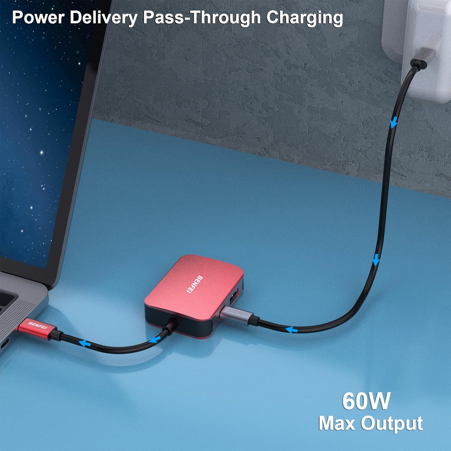 Thumbnail 6 de BENFEI Hub USB-C 4in1 60 W Rosso