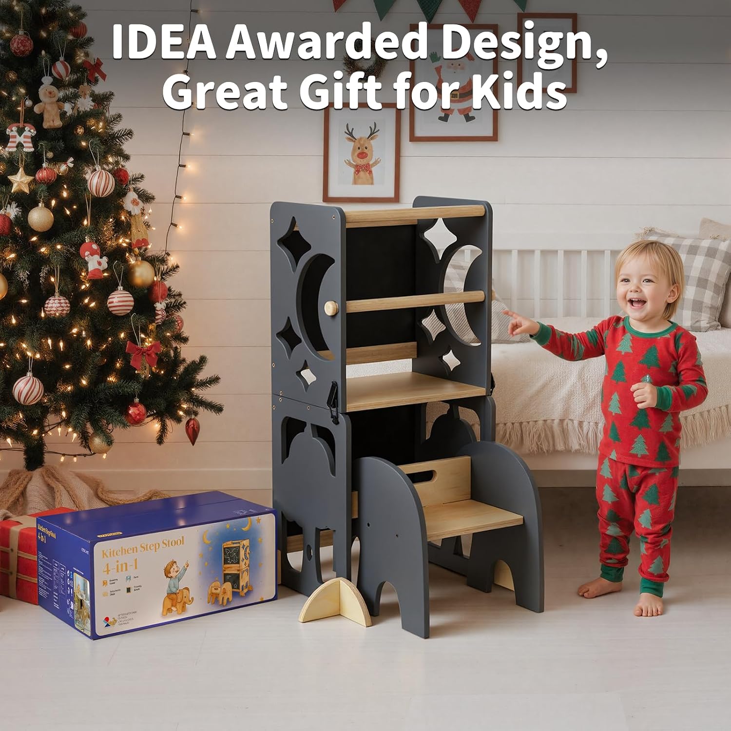 Thumbnail 6 de COSYLAND CS000197-3-CA 4-in-1 Toddler Kitchen Step Stool, Foldable Wooden Tower