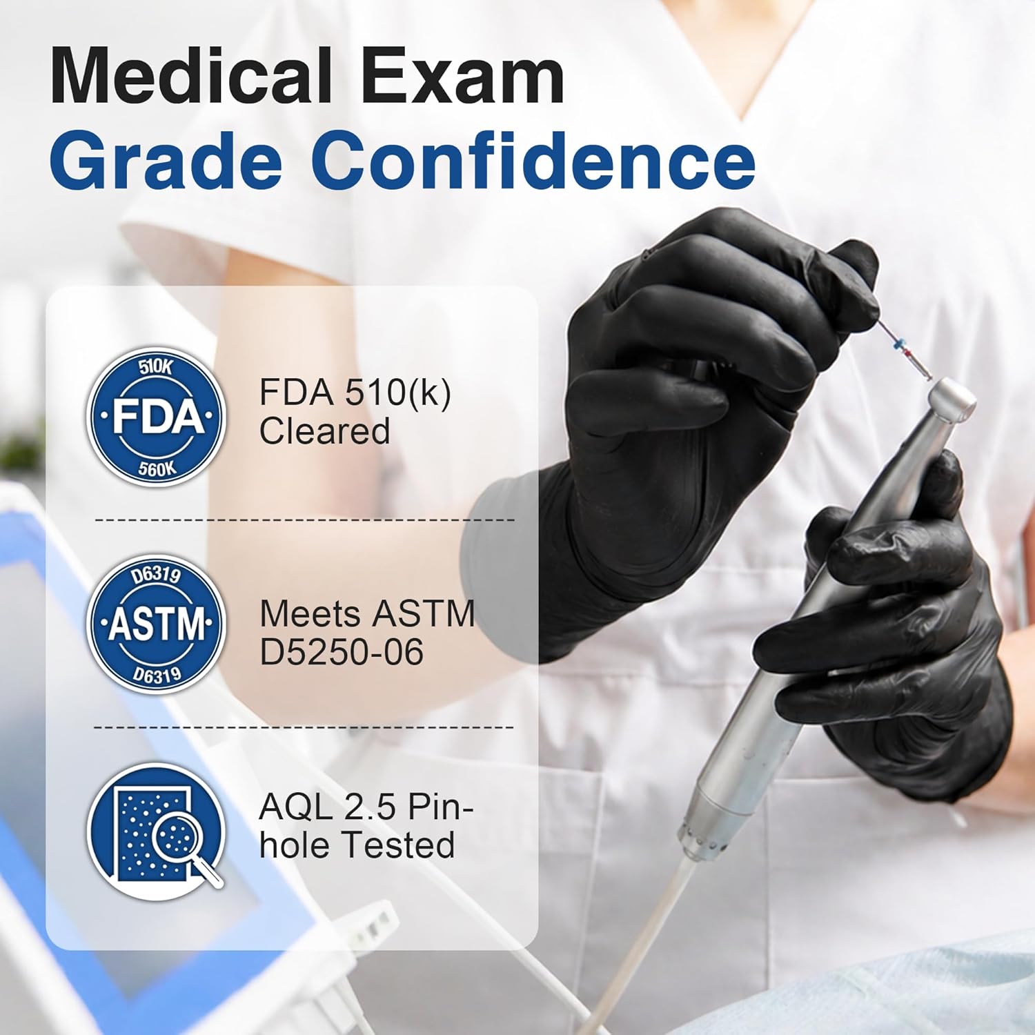 Detalle de Schneider Vinyl Synthetic Exam Gloves, 4 Mil (Latex-Free) — Disposable Black Gloves for Medical, Food Prep & Cleaning