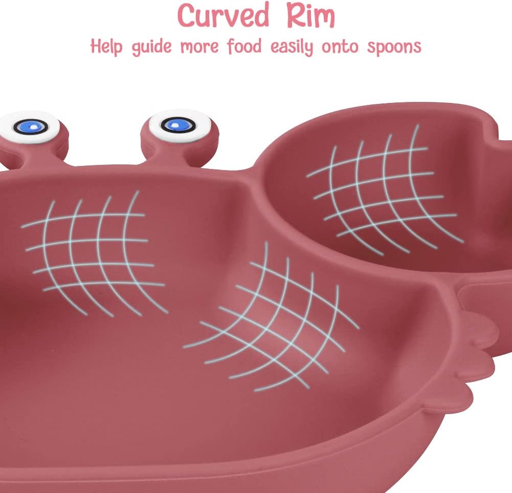 Thumbnail 3 de Vicloon Assiette Ventouse pour Bébé – 3 compartiments en silicone, lavable au lave-vaisselle et micro-ondes (Rose Rouge)