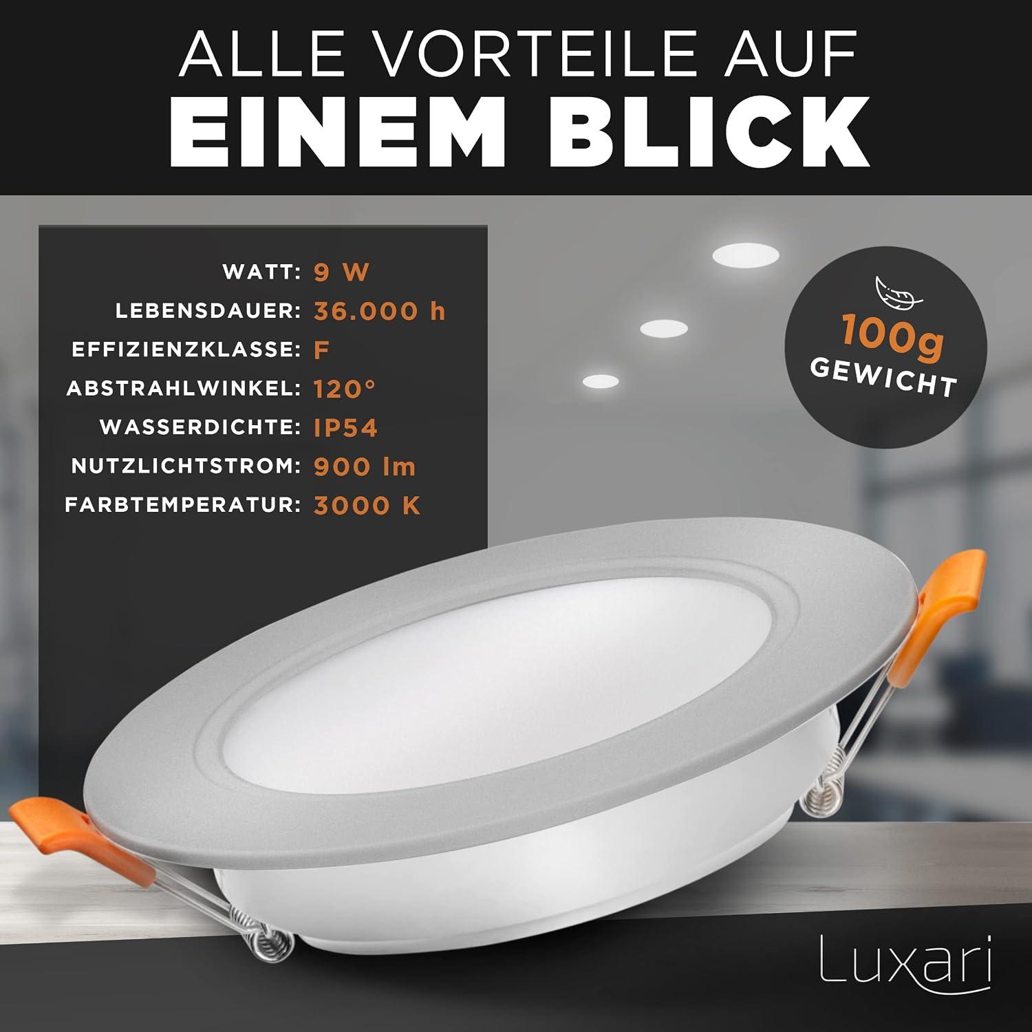 Thumbnail 2 de Luxari LED-inbouwspots 230V, set van 6, 3000K warmwit, IP54