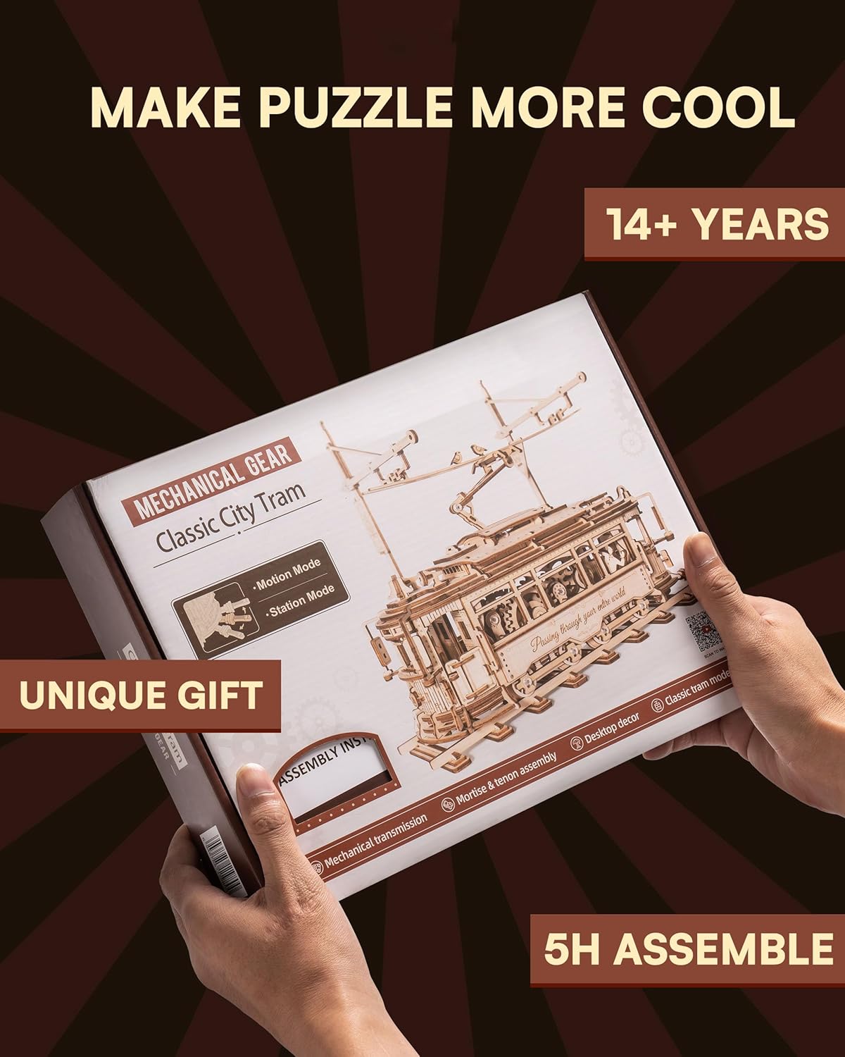 Thumbnail 5 de Robotime Puzzle 3D in legno Tram a ingranaggi (kit di costruzione meccanico)