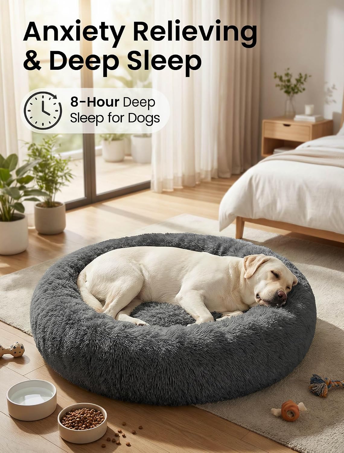 Detalle de Moistu Moistu XL Dog Bed Donut Washable – 80cm round calming cushion with non-slip base