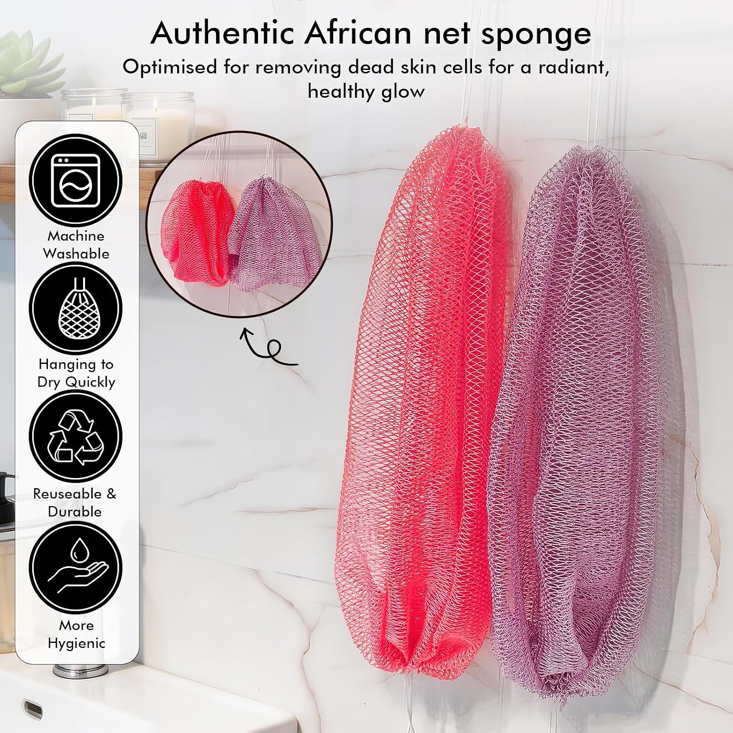 Detalle de InemzTal African Net Sponge set of 2 with gift box, nylon exfoliating mesh