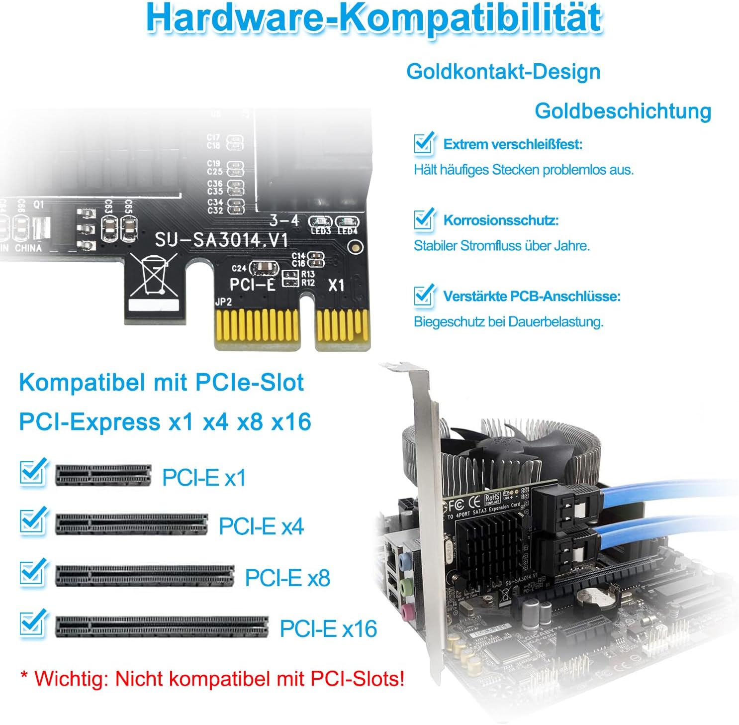 Thumbnail 4 de Ziyituod PCIe-zu-SATA-Adapterkarte mit 4 Ports (SATA 3.0, 6 Gbit/s) inkl. Low-Profile-Halterung