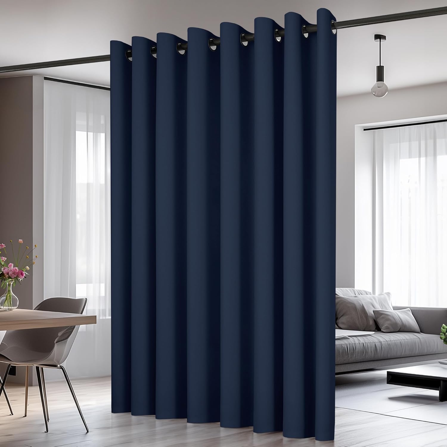 Detalle de Deconovo Tende Oscuranti per Interni 254x242 cm Blu Navy - 2 in 1, isolamento termico e oscuramento