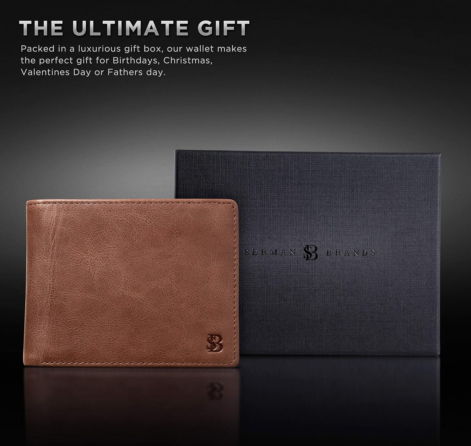Detalle 2 de SERMAN BRANDS Men's Bifold Wallet, Full-Grain Leather