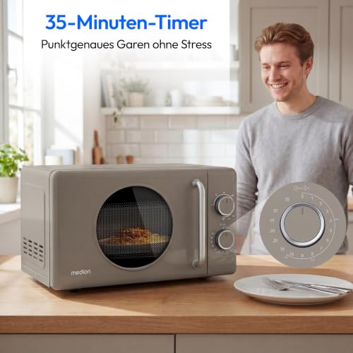 Detalle de MEDION Retro Mikrowelle mit Grill – 20 Liter klein & kompakt, sandbeige