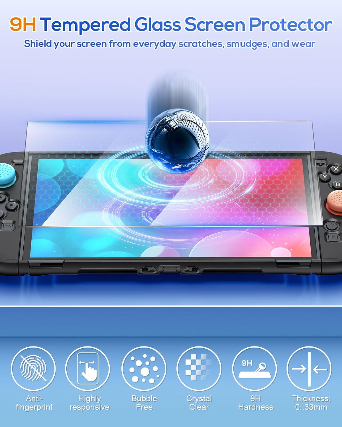 Detalle de FYOUNG Protective Case for Nintendo Switch 2 (2025) – slim hard shell with screen protectors & 8 thumb grips