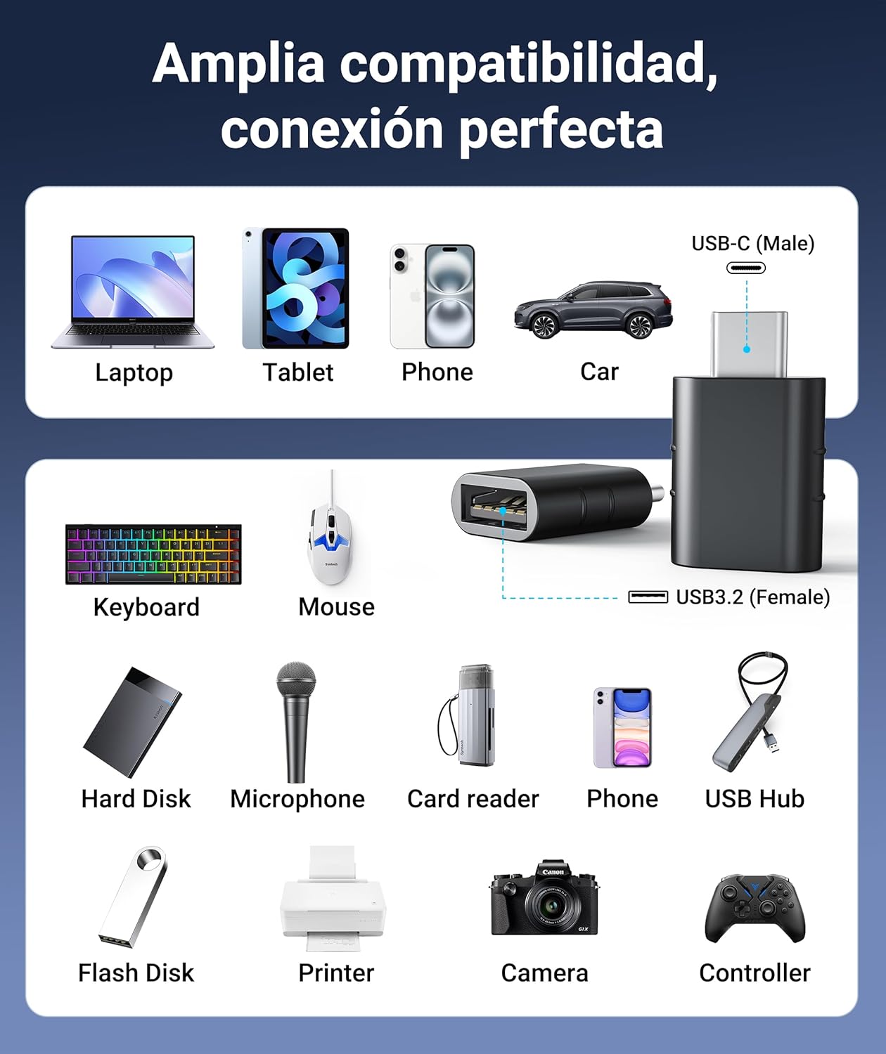 Thumbnail 3 de Syntech USB-C to USB-A Adapter Pack of 2 (Space Black) – USB 3 speed, zinc alloy build