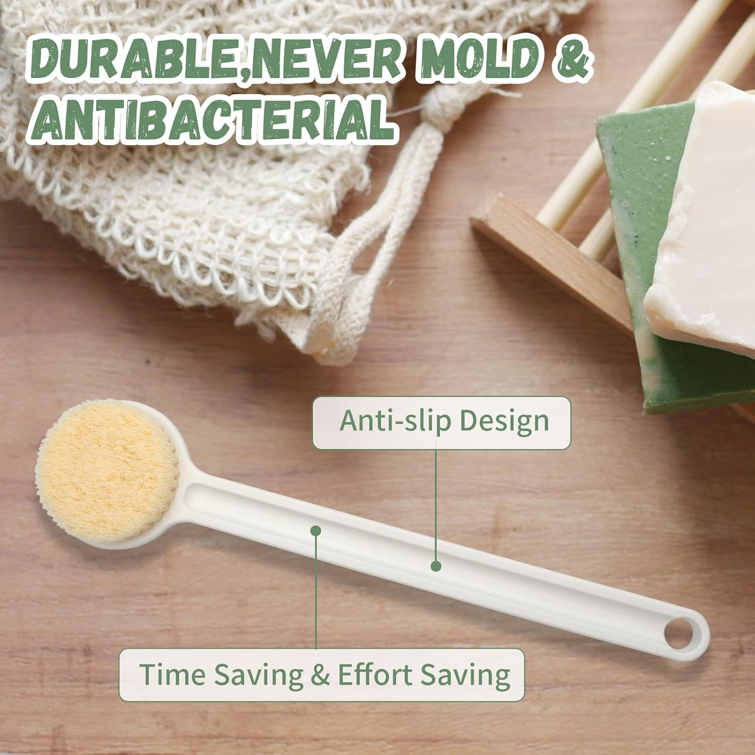 Detalle de LHNNDM Back Shower Brush 36cm: Anti-Slip Long-Handled Body Brush for Gentle Exfoliation
