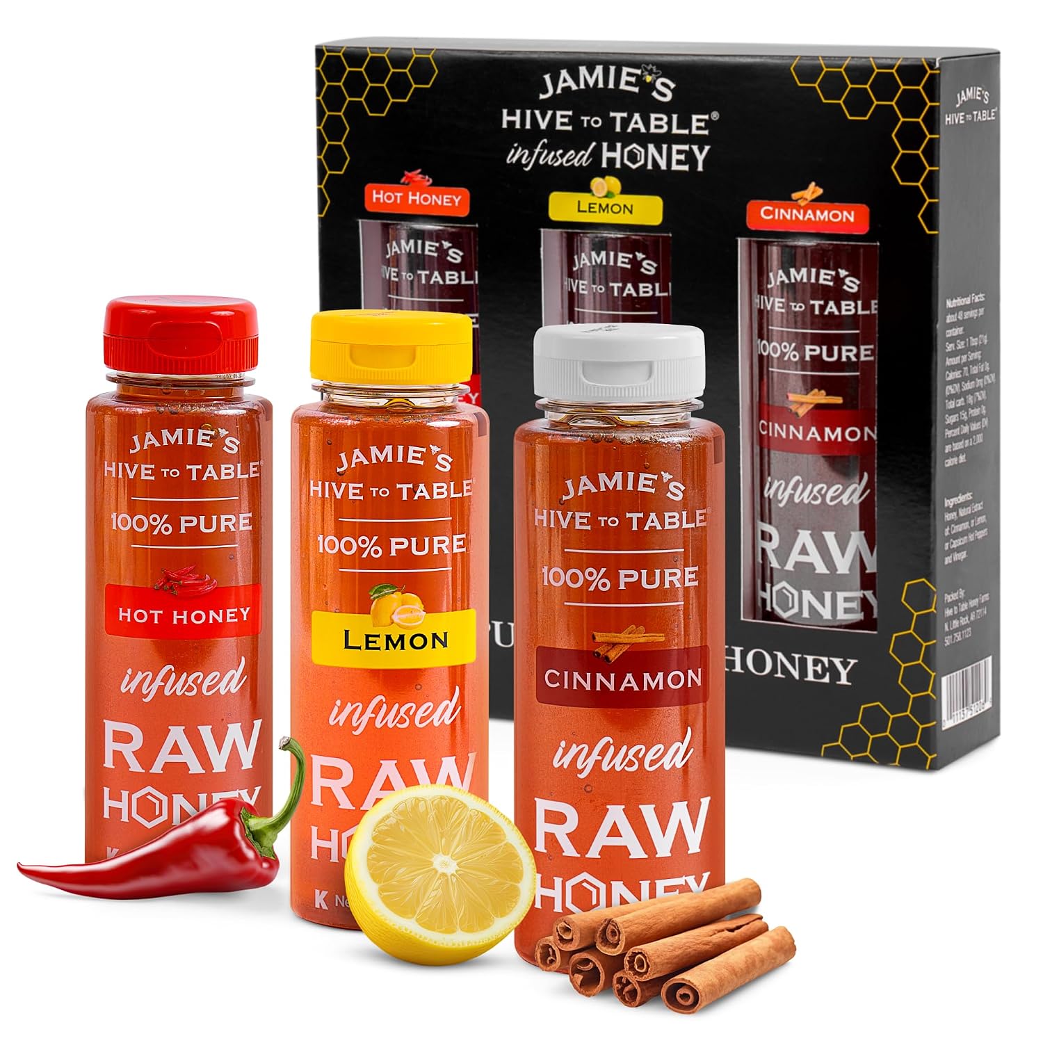 Detalle de Jamie's Hive to Table Honey Gift Set, 36 oz, Hot, Lemon & Cinnamon