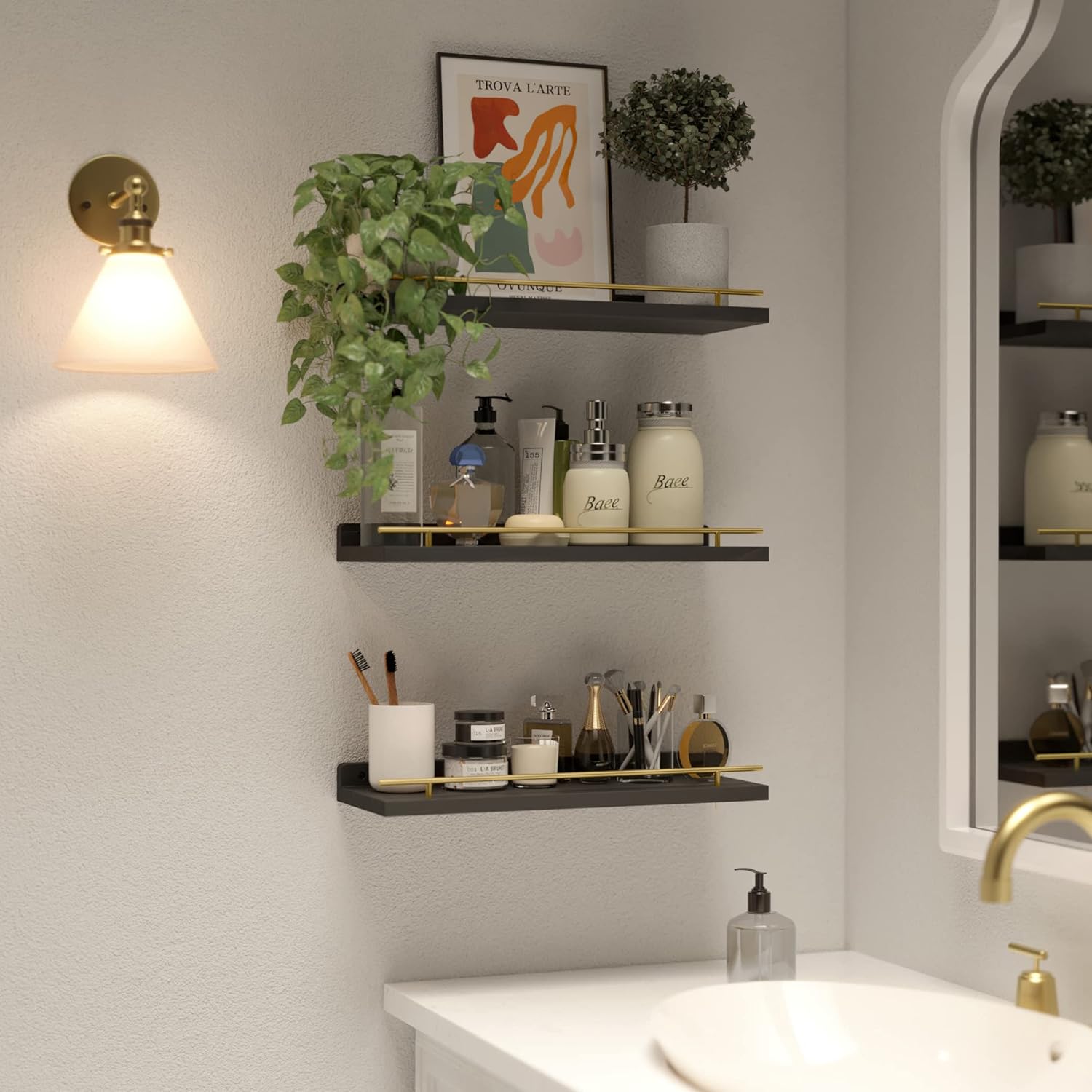 Thumbnail 4 de WOPITUES Floating Shelves with Guardrail — Set of 3