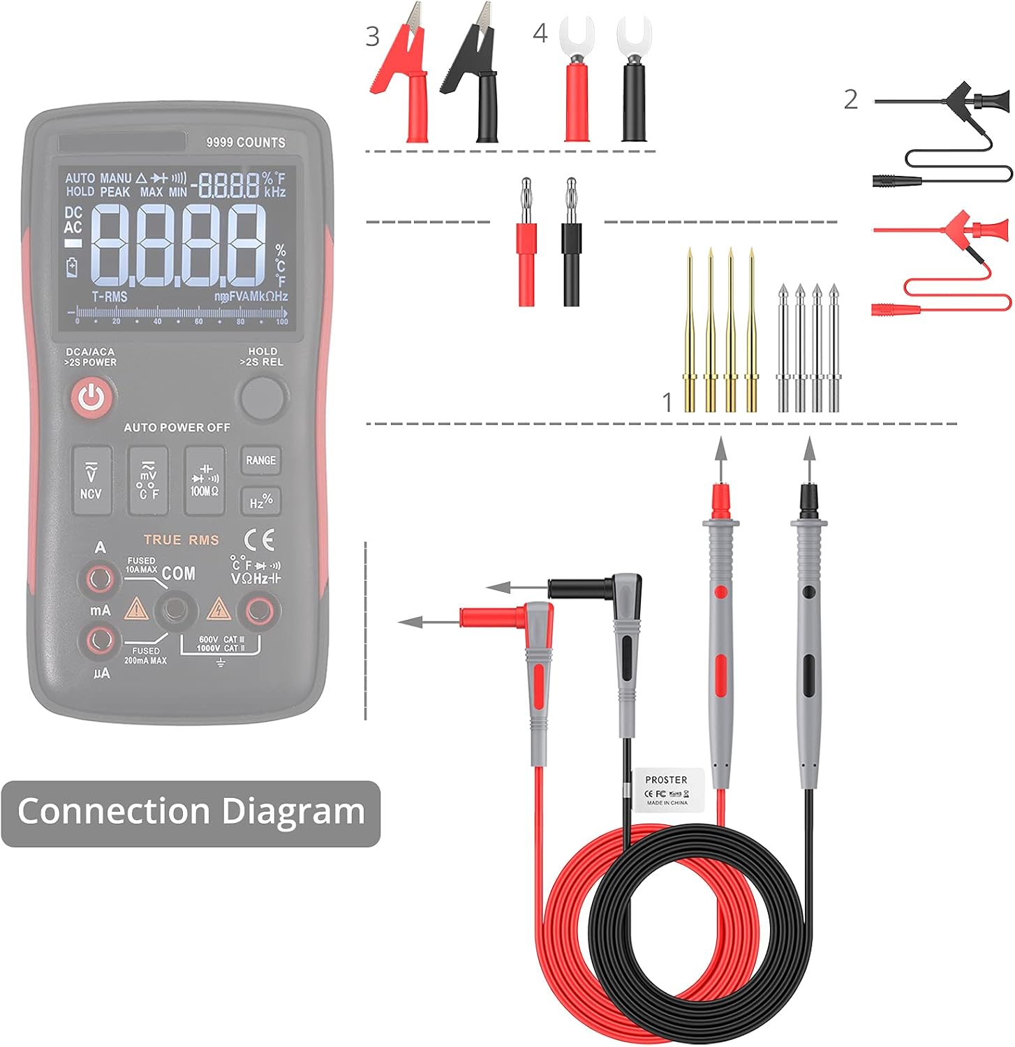 Detalle 2 de Proster PST175b 21-in-1 Multimeter Test Lead Kit with Crocodile Clips