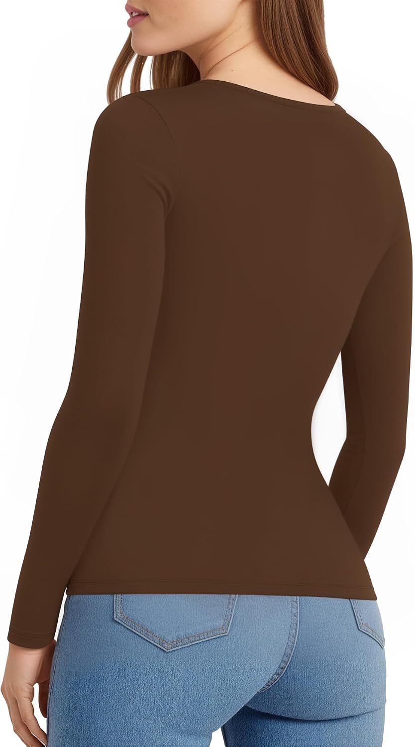 Detalle de ALGALAROUND Women's Long Sleeve V-Neck T-Shirt – Slim Fit Basic Top