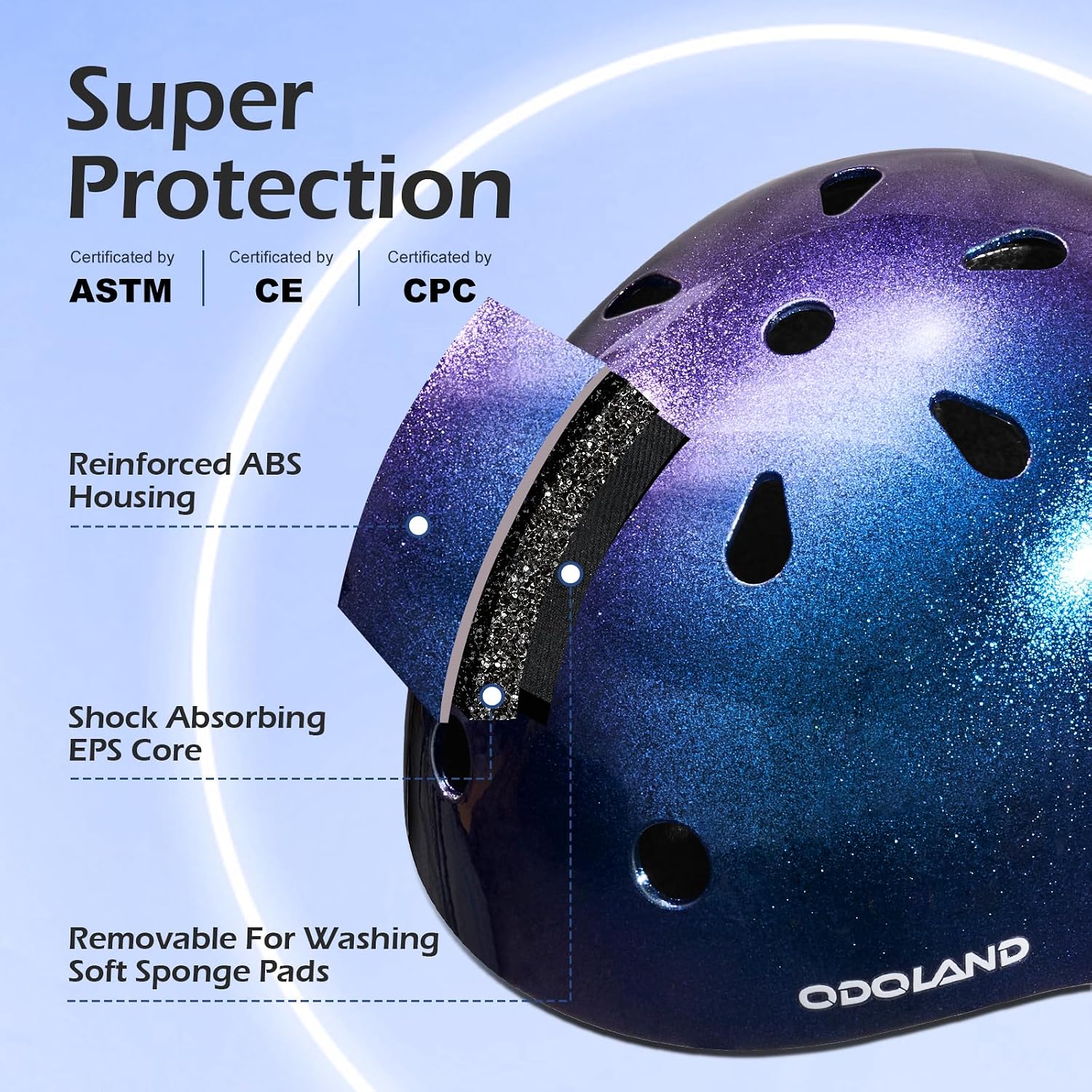 Detalle de Odoland Kids Bike Helmet: Adjustable, Ventilated Safety for 3–8 Year Olds