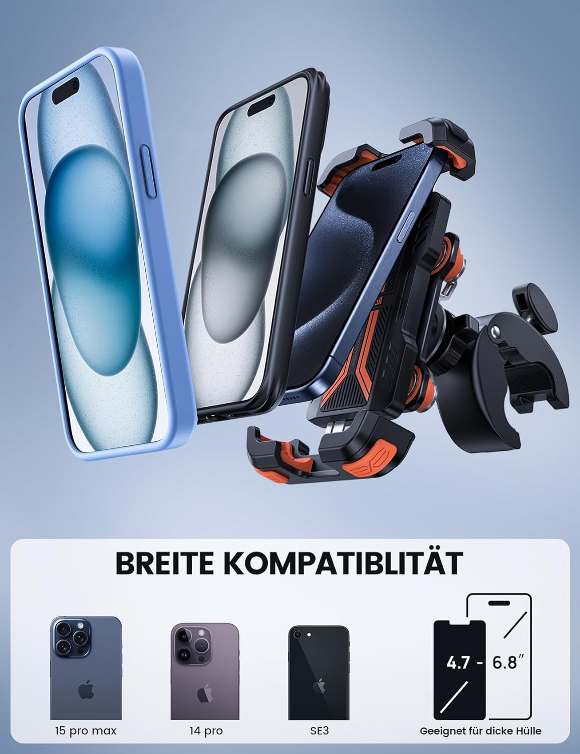 Thumbnail 4 de Lamicall Motorrad Handyhalterung 2025 mit doppelter Vibrationsdämpfung – 360° am Lenker, für Smartphones 4,7–6,8