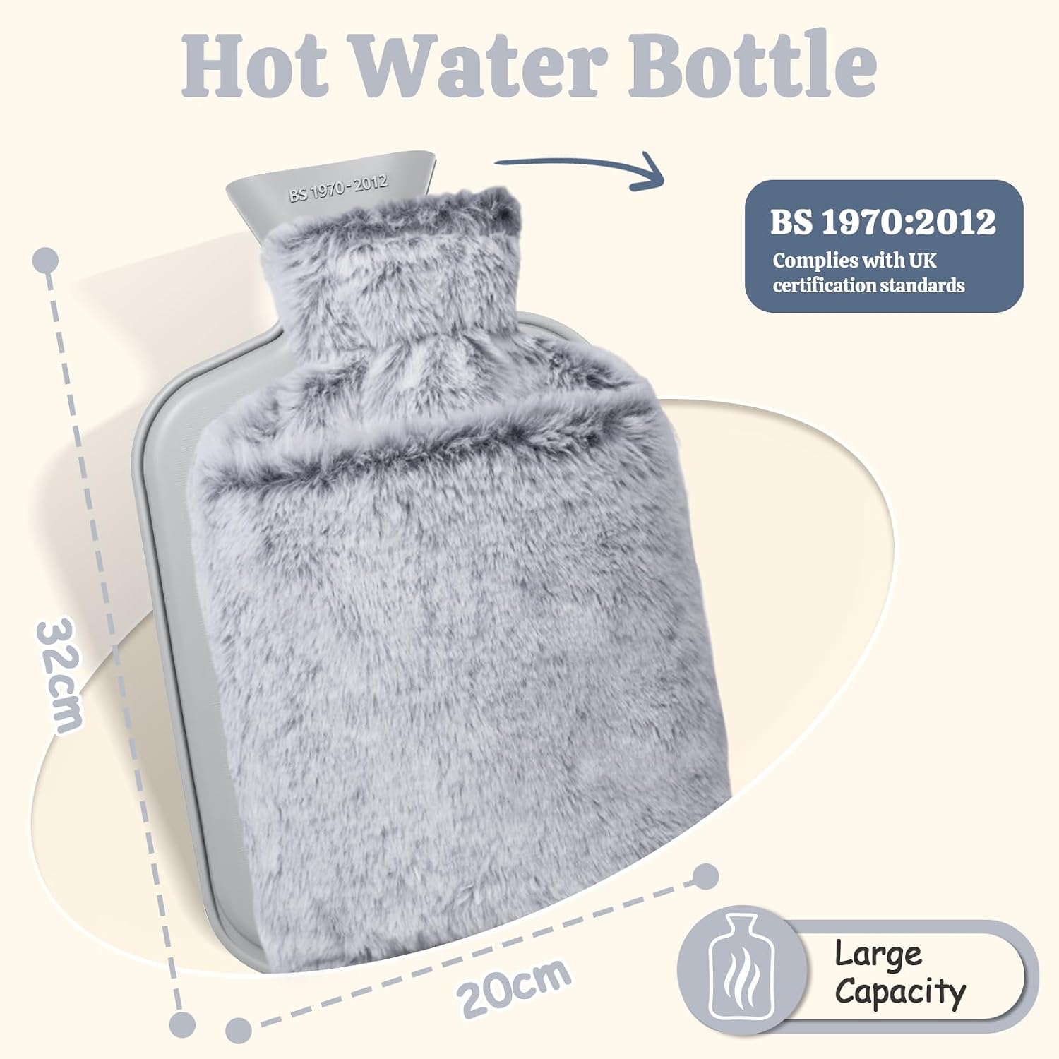 Thumbnail 1 de HAOCEE Wärmflasche mit Bezug (2 L) mit Känguru-Tasche – grau