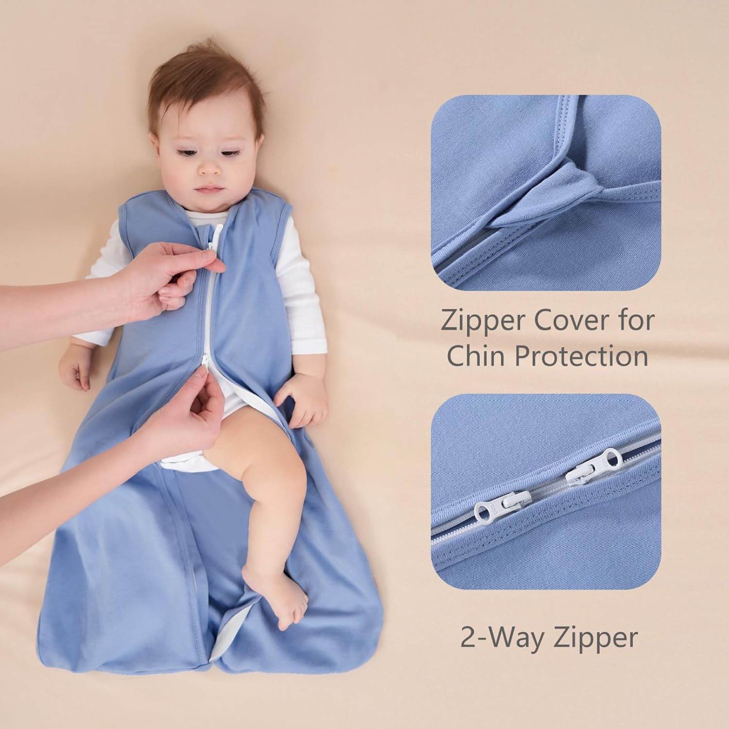 Detalle de FIEMOL Baby Sleep Sack 0-6 Months, 3-Pack 100% Cotton Wearable Blanket (0.5 Tog) Cyan