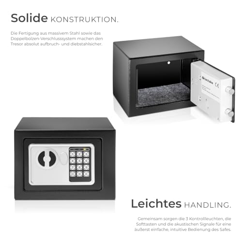 Detalle de tectake Tresor für Zuhause: Elektronischer Safe mit Doppelbolzenverschluss, LED-Anzeige und zwei Öffnungsoptionen