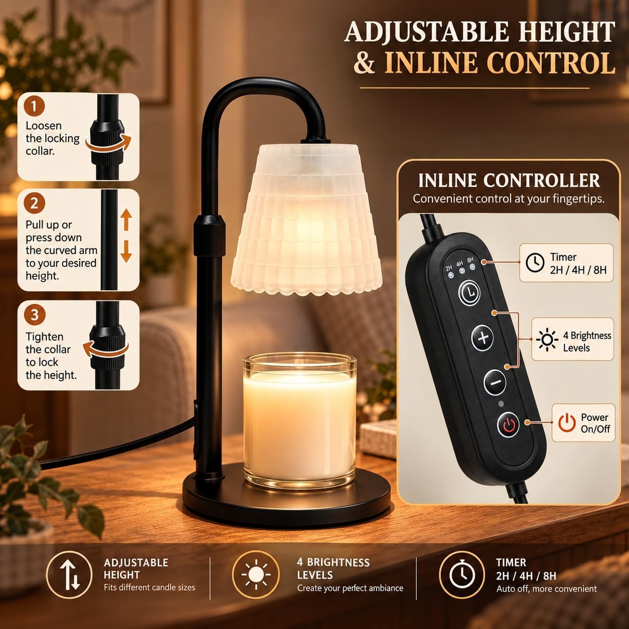 Detalle 1 de JIMEI C05D3-1-070000 Candle Warmer Lamp, Black Metal with Timer