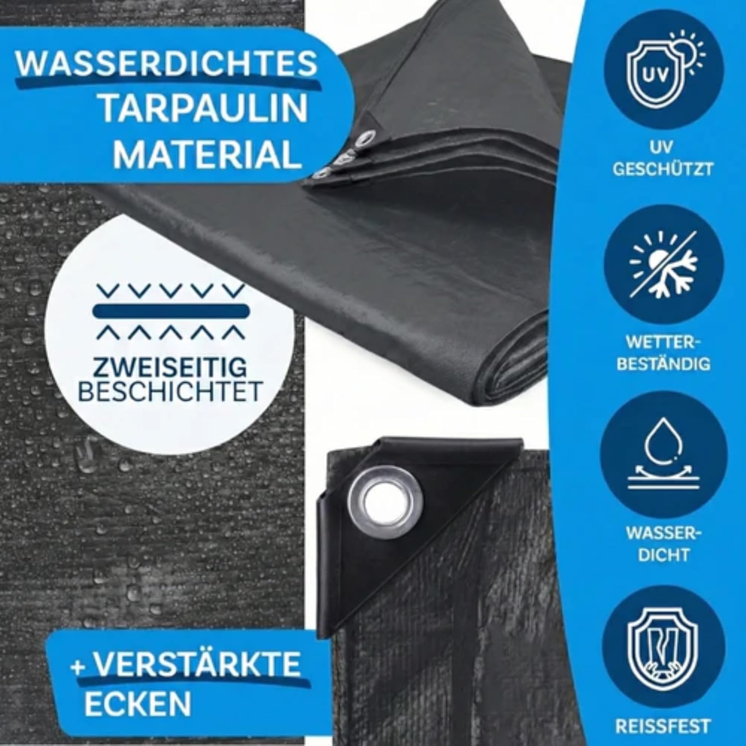 Thumbnail 2 de KARAT Abdeckplane 240 g/m² wasserdicht, 10 × 12 m, Anthrazit – Allzweckplane für Garten, Wetter- und UV-beständig