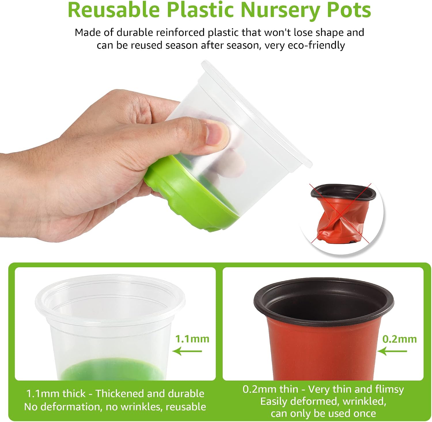 Detalle 2 de MIXC 4-Inch Nursery Pots, 30-Pack, with Clear Sides and Silicone Bases