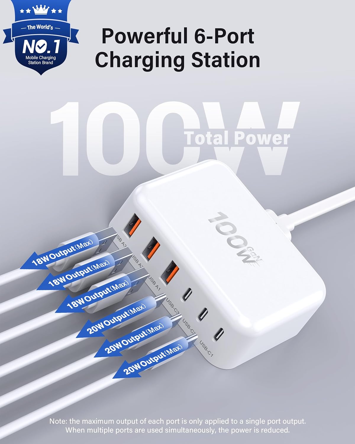 Thumbnail 1 de USB C Fast Charger 100W 6-Port GaN Charger