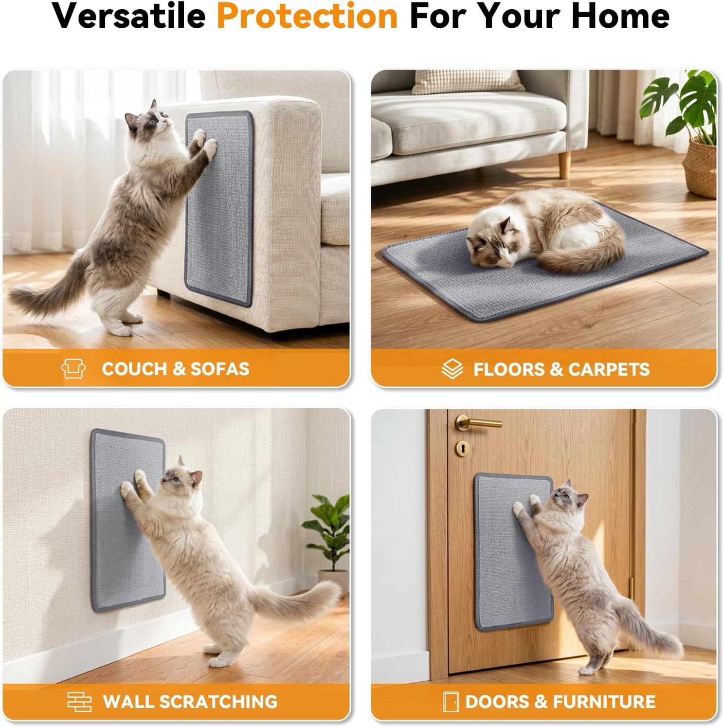 Thumbnail 6 de Gimars 60 x 40 cm Cat Scratching Mat: Natural Sisal, Non-Slip Wall & Couch Protector (Grey)