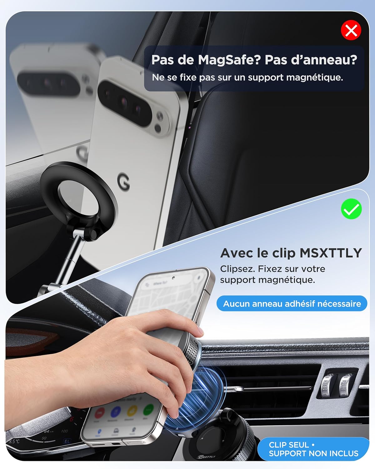 Thumbnail 4 de Clip pour téléphone de voiture MSXTTLY (VMag-GC 2026) magnétique, sans anneau, compatible iPhone/Android — support non inclus