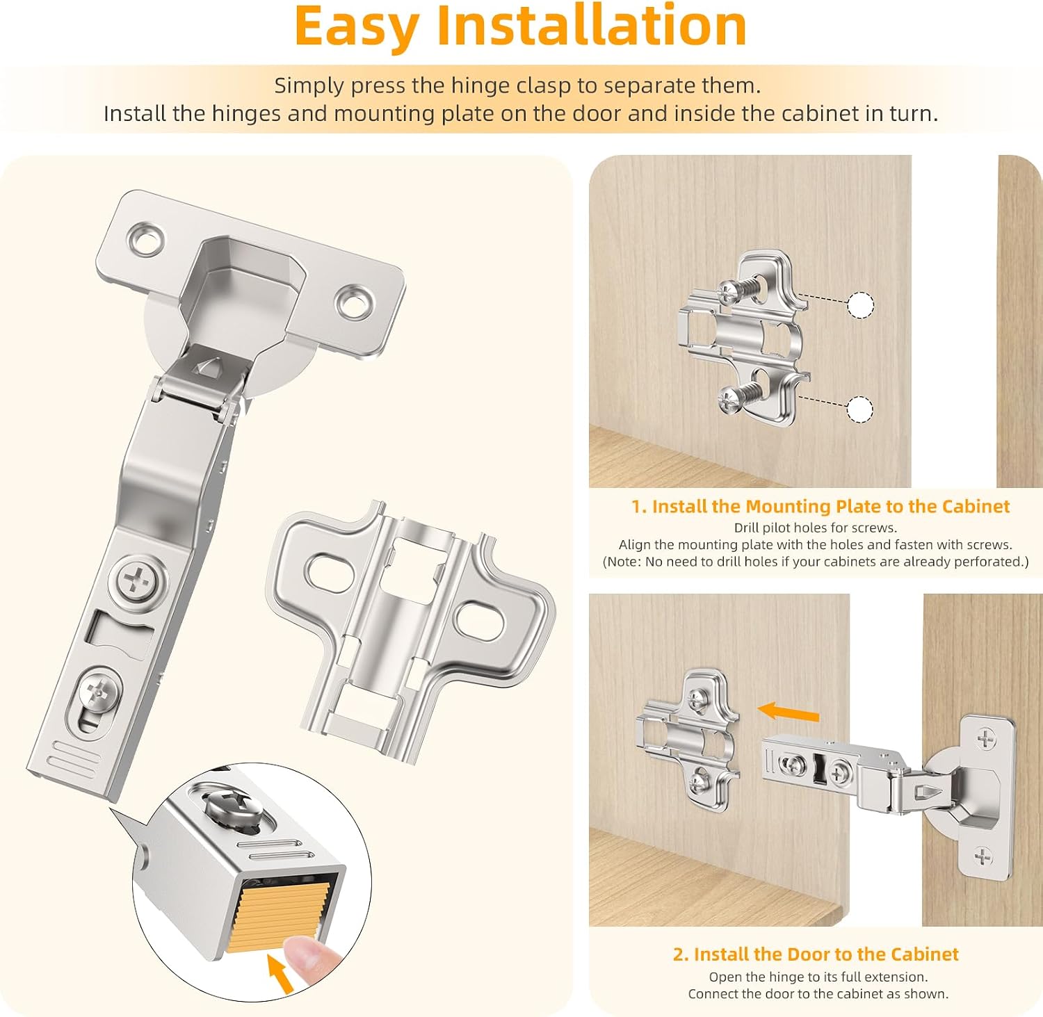 Detalle 2 de Furniware 10 Pack 3D Inset Soft Close Concealed Cabinet Hinge
