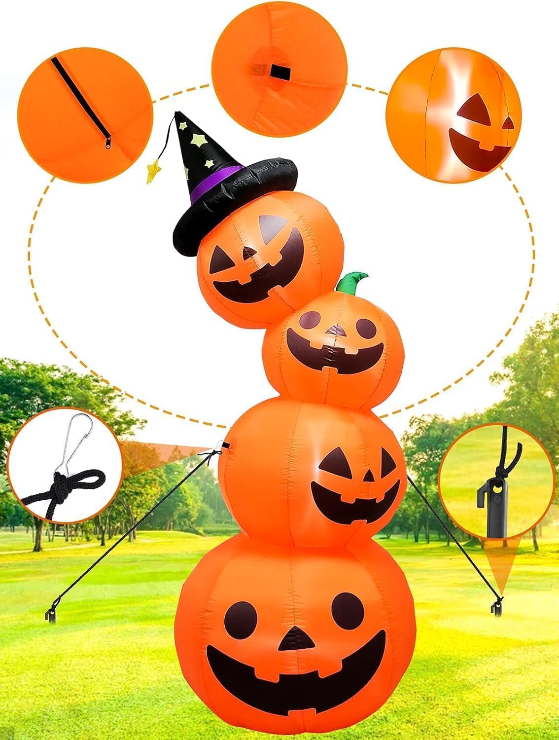 Thumbnail 5 de Kalolary B09J25F4JL 8-Foot Inflatable Stacked Pumpkins with White LEDs