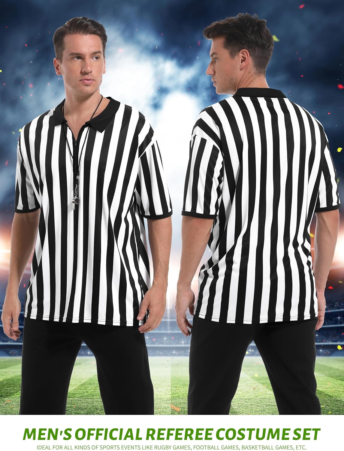 Detalle de FancyFun Men's Collared Referee Shirt Set, Quick-Dry Polyester, Whistle and Flag