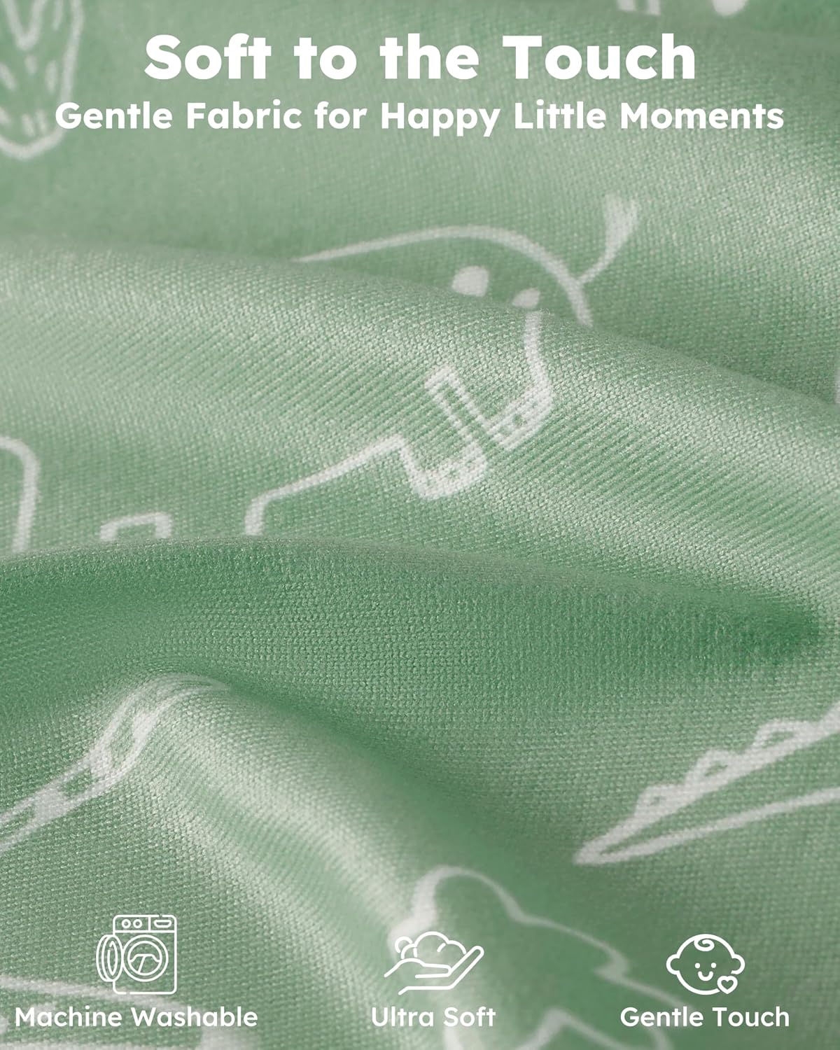 Detalle de Nyessmee Pack and Play Sheets, 2-Pack, 38" x 26", Green Animals