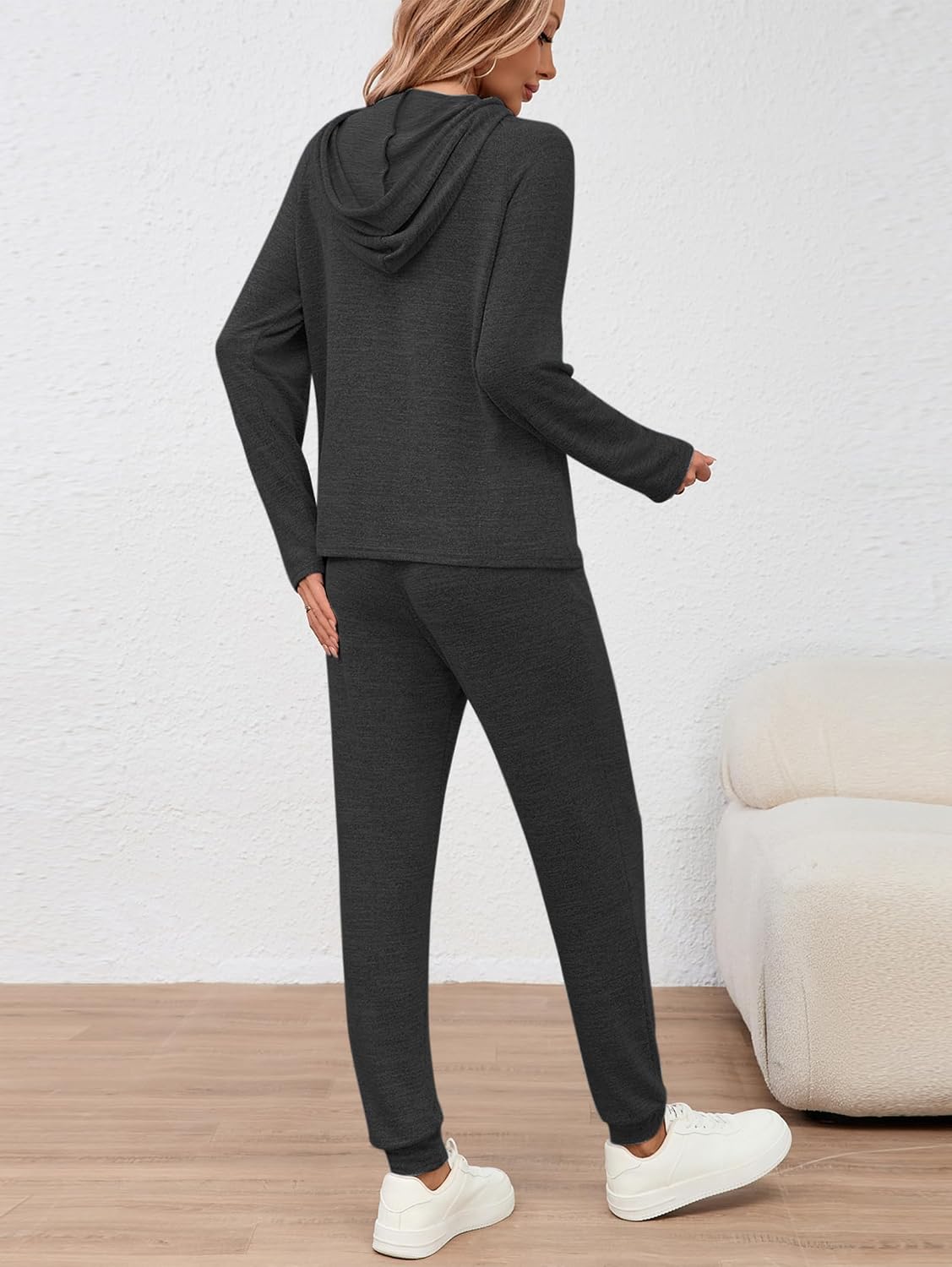 Detalle de Famulily Long Sleeve Womens Tracksuit Sets: Solid Colour Drawstring Hoodie & Elastic Jogger Pants (S–XXL)