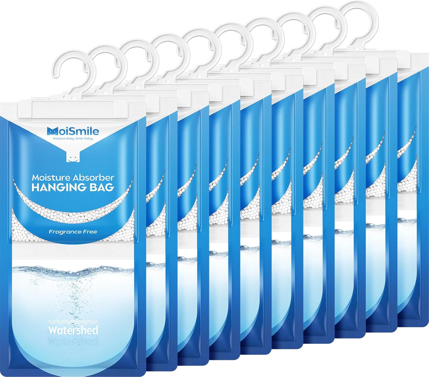 Moisture Absorbers 10 Pack: Fragrance-Free Hanging Closet Dehumidifier Bags (9.8 OZ Each)