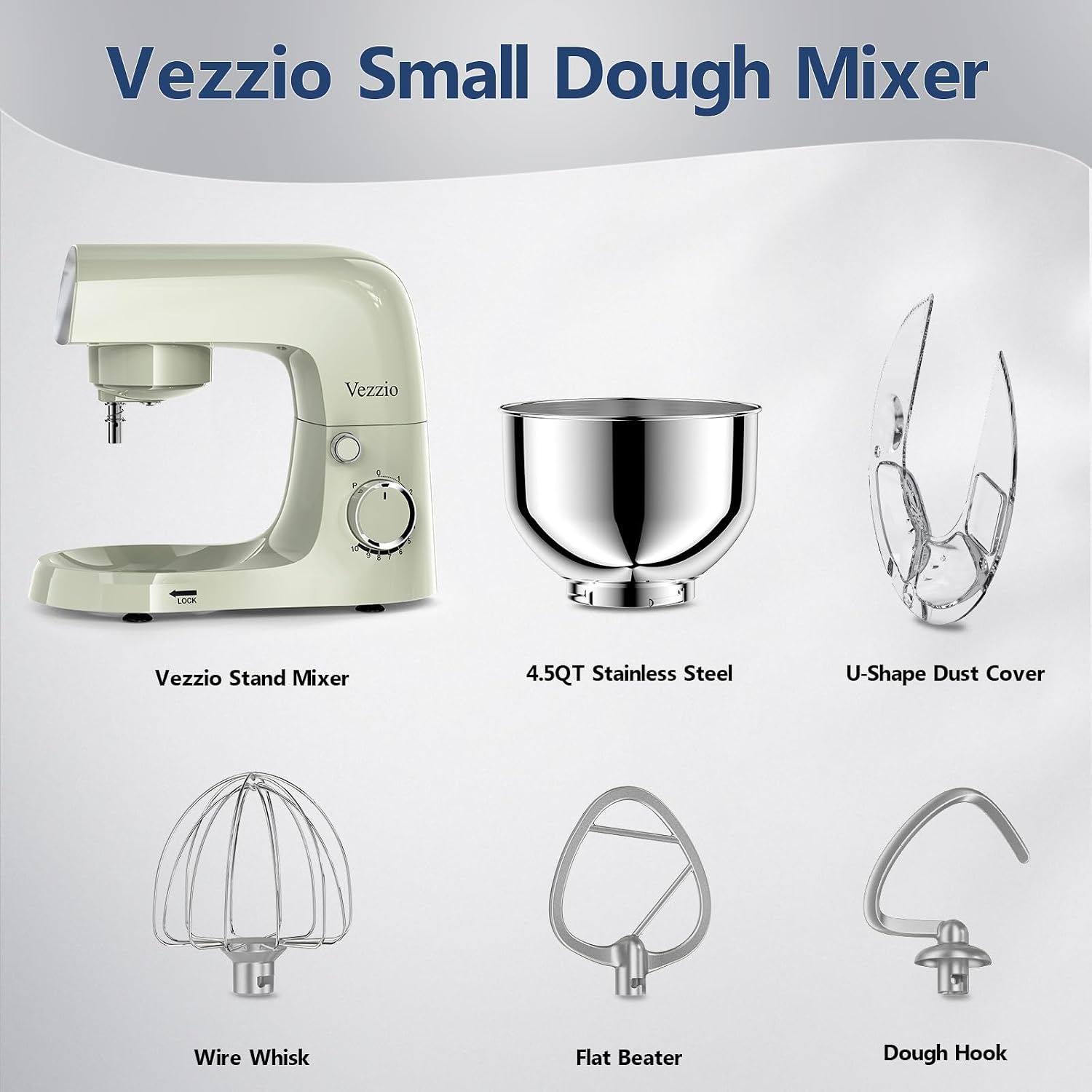 Detalle de Vezzio Small Stand Mixer (4.5L) 1500W 10-Speed Kitchen Cake Mixer – Green