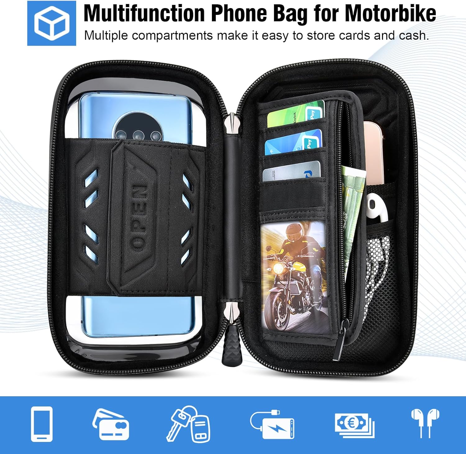 Thumbnail 3 de WACCET Support téléphone moto étanche avec rotation 360° jusqu’à 7,2 pouces (noir)