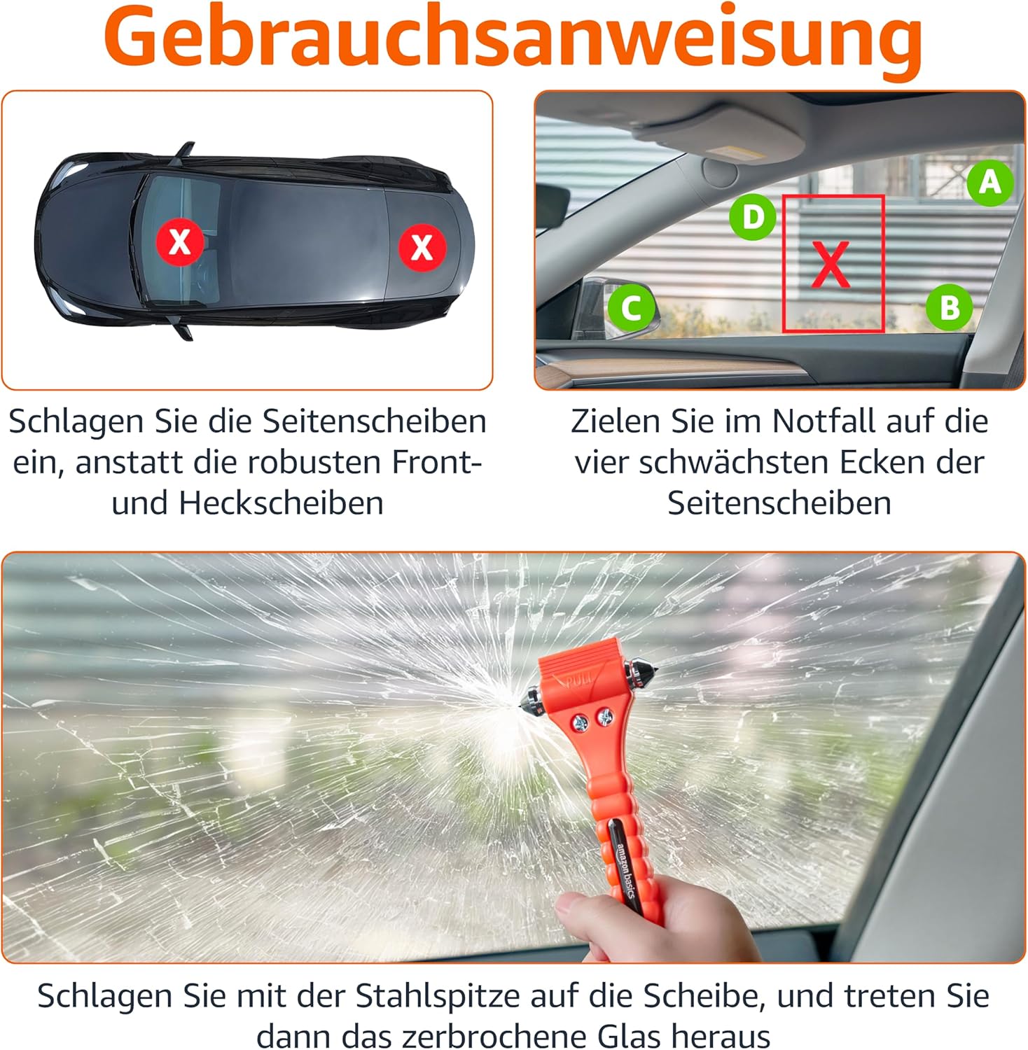 Thumbnail 2 de Amazon Basics Notfall-Gurtschneider und Fensterhammer, 2er-Pack