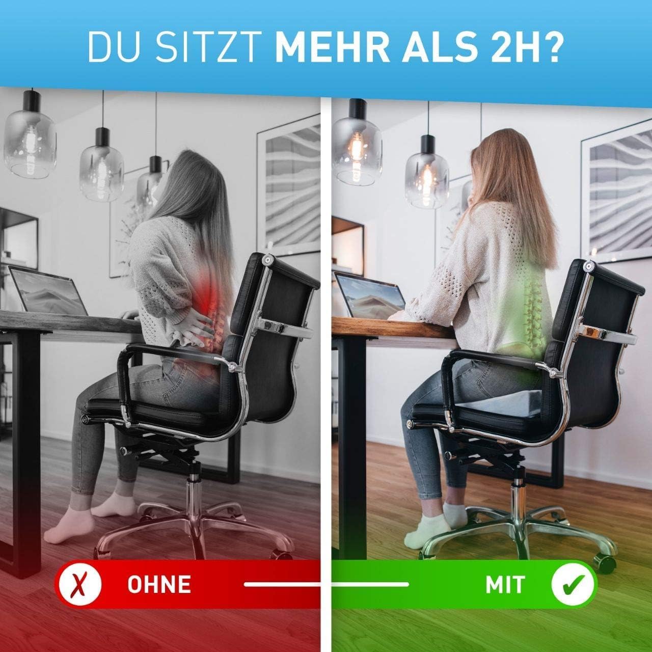 Thumbnail 1 de FLIPLINE Coussin chaise bureau en bleu — coussin ergonomique en forme de cuña pour soulager le bas du dos